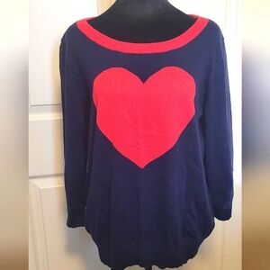 🔥2For$20 Heart Design Navy and Red Women's Wool Blend Sweater NEW Size XL
